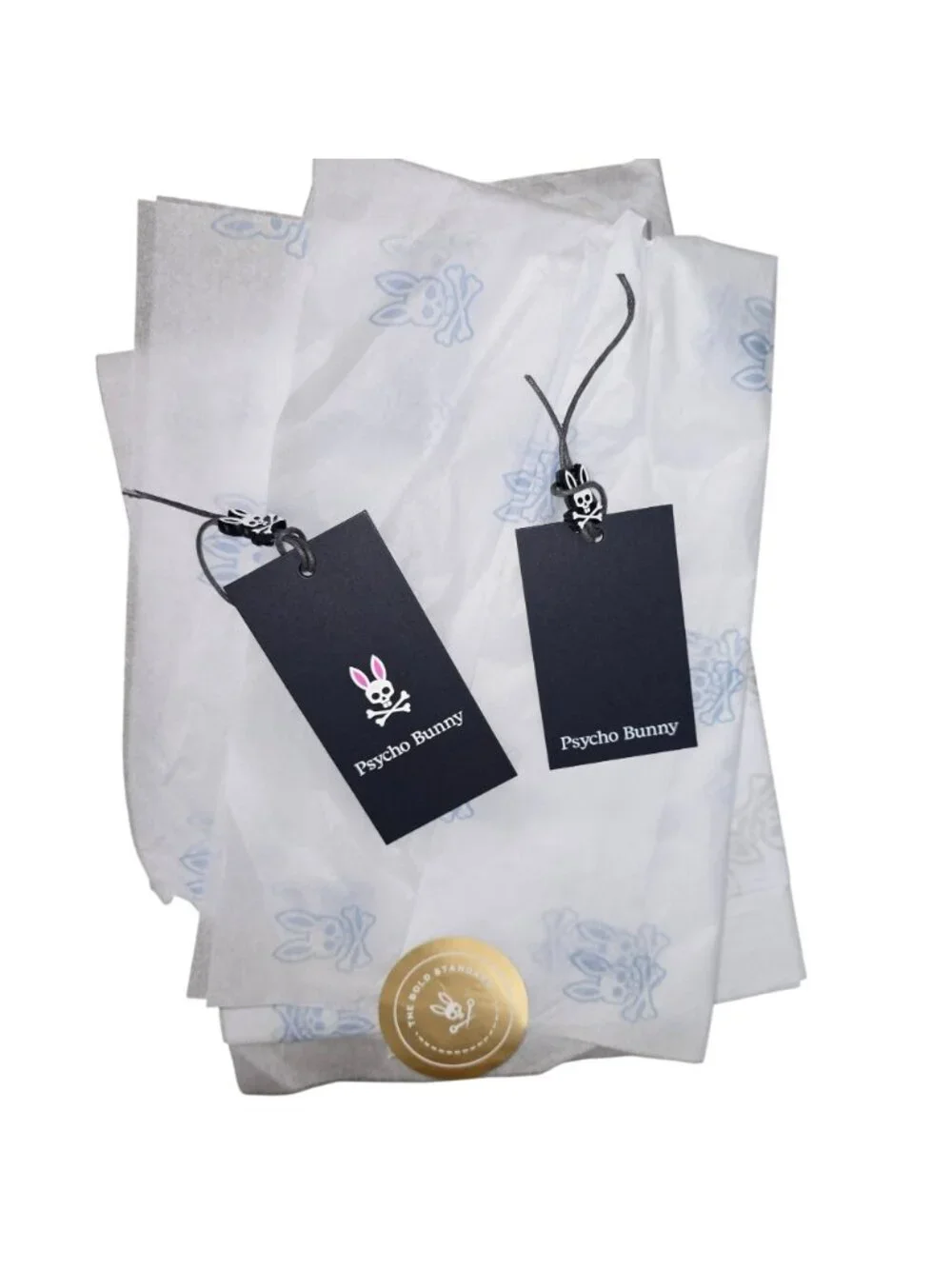 Psycho Bunny Gift Packaging Set - Bags Tissue Paper & Tags For Prop or Reuse VR9